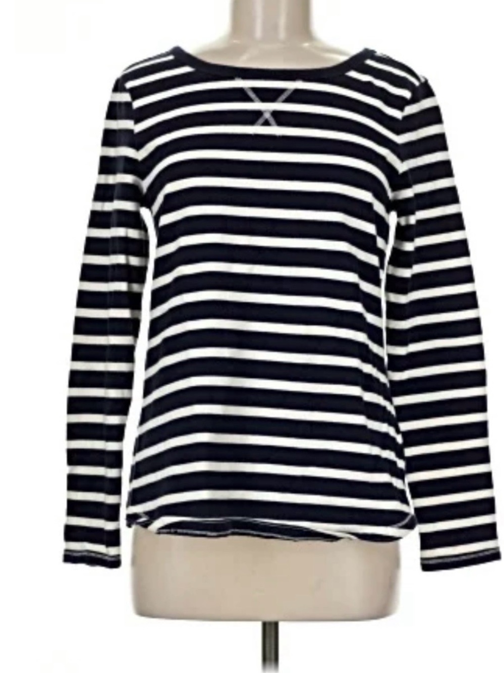 GAP Navy Blue  & White Striped Long-Sleeve Crewneck Top